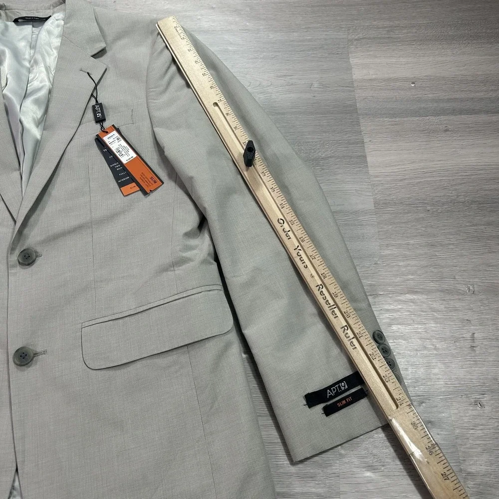 NEW Apt 9 Blazer Mens 36 Beige Cotton Poly Check Slim Sport Coat Jacket Textured